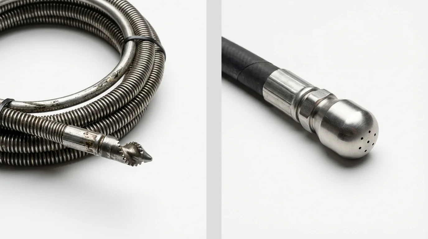 Drain snake cable and hydro jetting nozzle used for drain cleaning in Nantucket, MA