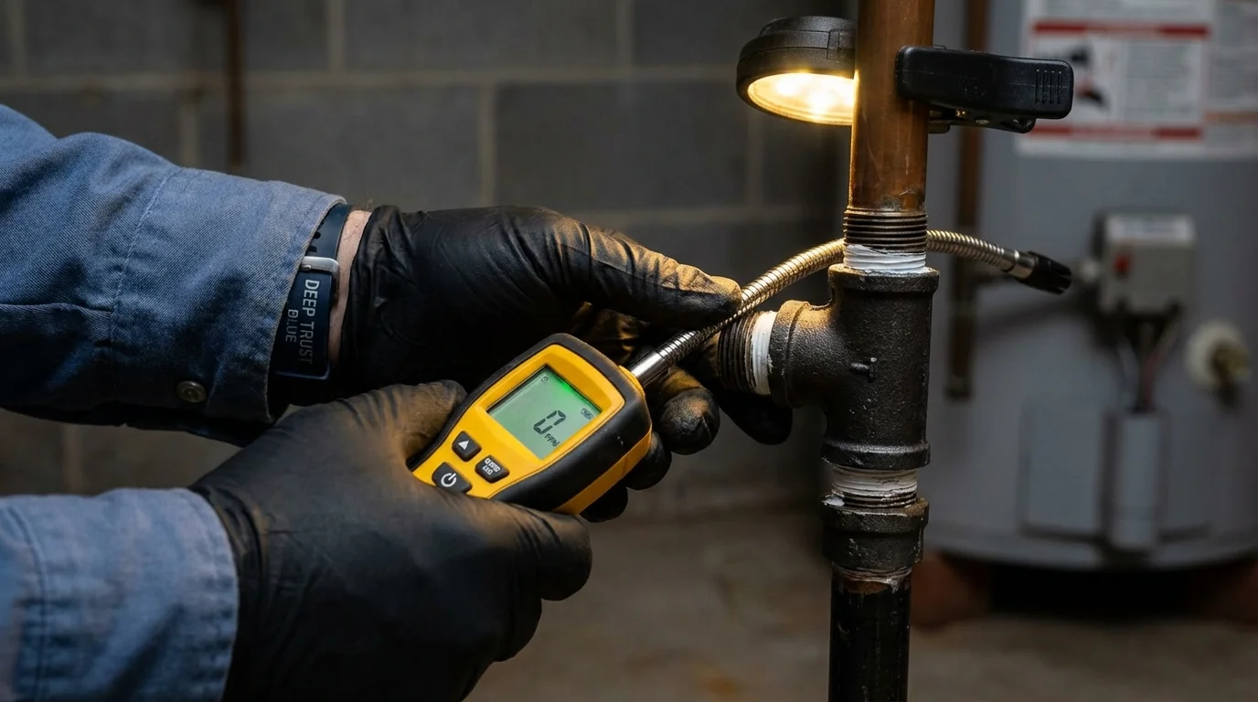 Gas leak detection with electronic sniffer by Johns Plumbing LLC in Nantucket